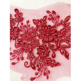 PEPPERLONELY Parches bordados de flores 3D para novia con encaje de tela, apliques de perlas de tul, vino, 24 x 16 cm