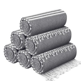 DESTIN HOME Set of 6 Turkish Peshtemal Beach Towels Cotton 36x71 Inch - Soft, Lightweight, Quick-Drying, and Absorbent for Beach Pool Spa Picnic Travel or Bath Use - Sand-Free Turkish Towels Black