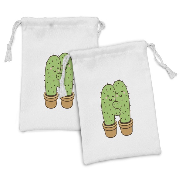 Lunarable Love Fabric Pouch Set of 2, Cartoon Cactus Couple