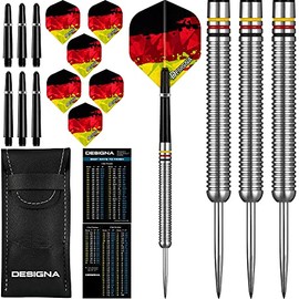 Dartfellas Juego de Dardos de Punta de Acero de 24 g, 90% de tungsteno con Bandera Alemana Patriot X, vuelos y Ejes incluidos (2 Juegos Cada uno), con Estuche de Viaje, 24 Gramos