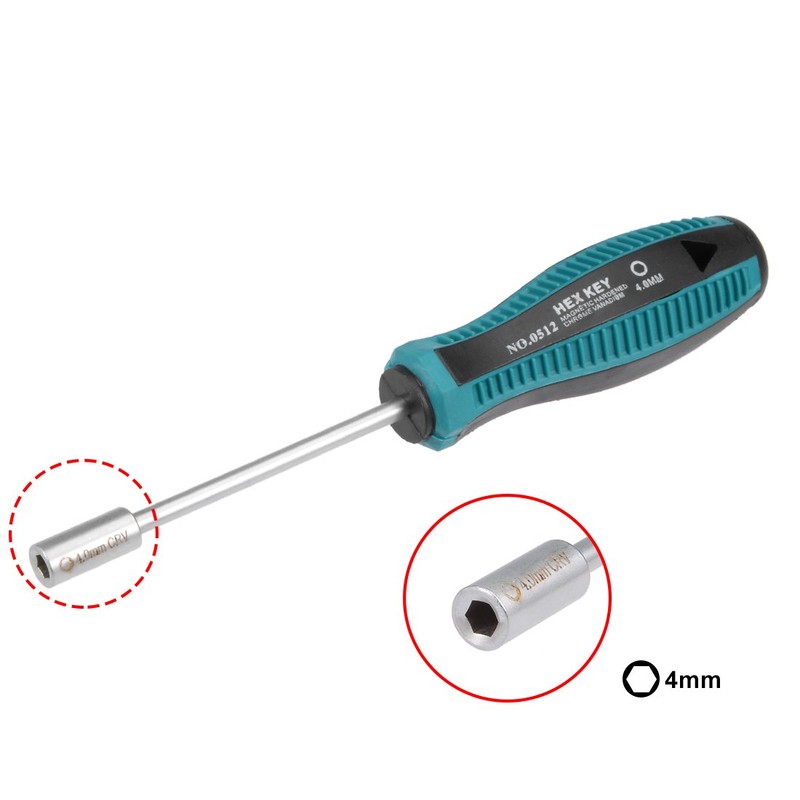 sourcing map 4mm Non-Magnetic Tip Six Point Hex Nut Driver