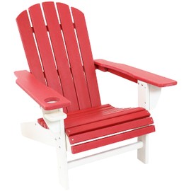 Sunnydaze All-Weather Red/White Outdoor Adirondack Chair with Drink Holder - Heavy Duty HDPE Weatherproof Patio Chair - Ideal for Lawn, Garden, and Around The Firepit