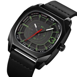 findtime Men's watch men's watch men's watches watch men's watches with leather, black, Strap.