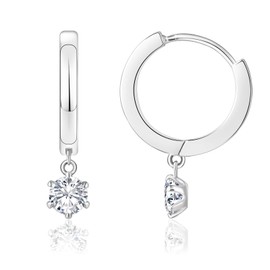 KRKC&CO Dangle Diamond Drop Earrings for Women, S925 Sterling Silver 5A CZ, White Gold Plated 15mm Small Huggie Hoop, Hypoallergenic Dainty Earrings(4mm-Silver)