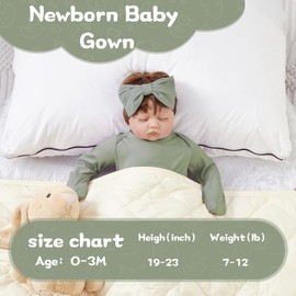 COOZYNANA 2Pack Newborn Baby Knotted Gown, Super Soft Modal Infant Long Sleeve Sleeper with Hat and Headband Set, Unisex Infant Sleep Onesie