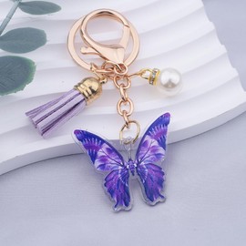 YALLNASL Purple Butterfly Keychain for Women & Girls - Elegant Pearl Design, Versatile Functionality
