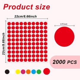 2000 Pcs 3/4" Garage Sale Price Stickers Sheets, Red Yard Sale Price Stickers, Round Color Coding Labels, Circle Dot Sticker for Home Decorative, Office, Classroom, Papers Etc