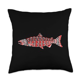 King Fishing for Fisherman Salmon Native American Indian Pacific Northwest Coast COHO Throw Pillow, 18x18, Multicolor