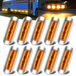 Biqing 10PCS 12V/24V Side Marker Lights Amber,4LED Cab Marker Lights Front Rear Light Position Clearance Lamp Interior Lights with Chrome Bezel for Auto Car Bus Truck Lorry Trailer Boat Deck Courtesy