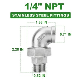 TAISHER 1PCS 304 Stainless Steel 90 Degree Elbow Union, 1/4" NPT Female x 1/4" NPT Male Cast Pipe Fitting