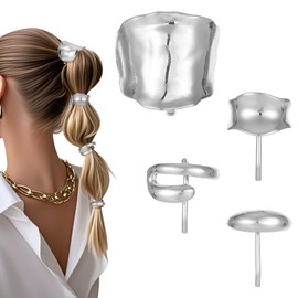 4 Pcs Hair Cuffs for Ponytails, Silver Hair Clips Metal Long High Ponytail Cuff & Clip & Buckle French Barrette Sliver Barrettes for Women Girls, Jewelry Charm Braids Festival Accessories Daily Party