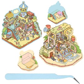 XYTAHDM 4 Sets DIY 3D House Sticker Set Type B, 3D Sticker Scene, Creative Stress Relief for Children, Adults, Sticker Therapy, Creative Scene Fun Stacking