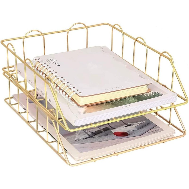 LELYFIT 2 Tier A4 Metal in Trays, Stackable Office Desk