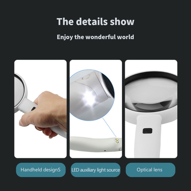 LED Magnifying Glass Set USB Charging Handheld Magnifier with Lights