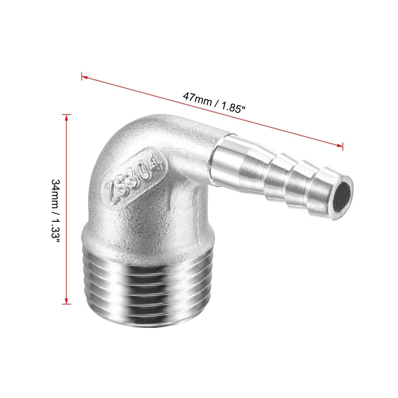 sourcing map 304 Stainless Steel Hose Barb Fitting Elbow, 8mm