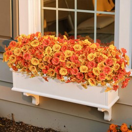 Alupssuc 20 Bundles Artificial Fall Flowers for Outdoors Decoration, UV Resistant Silk Colorful Morning Glory Realistic Faux Flowers Plants for Planter Porch Patio Yard Balcony, Fall Yellow&Orange