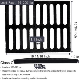 MASSLUNT Cast Iron Drain Grate 20x16 in, C-Class 56200 lbs Heavy-Duty Driveway Channel Cover, Outdoor Trench Drainage Grate, Black Rectangle Metal Sewer Cover for Garage (True 19.7x15.7)