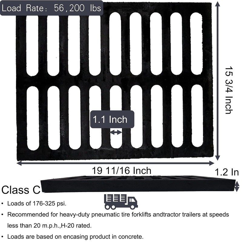 MASSLUNT Cast Iron Drain Grate 20x16 in, C-Class 56200 lbs