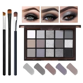 Paleta De Sombras De Ojos Gris Ahumado Negro, Paleta De Maquillaje De Sombra De Ojos Mate Brillante De 15 Colores, Paleta De Sombras De Ojos Con Purpurina Gris Oscuro Pigmentada De Larga Dur