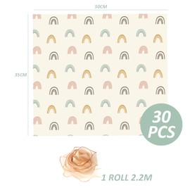 Pack of 30 Rainbow Tissue Paper (35.50 cm), 1 Roll 2.2 m Ribbon, Rainbow Pattern, Biodegradable Gift Wrapping Paper, Suitable for Birthday, Bouquet Packaging, DIY
