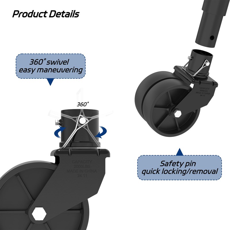 TOWKING 2000lbs Dual 6" Trailer Jack Swivel Caster, Wheel Replacement