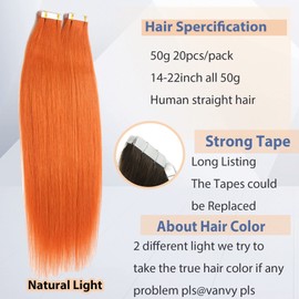 Hair Extensions Tape In Orange Thick Human Hair 18inch