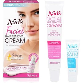Nad's Depilación facial suave y calmante para mujeres, crema depilatoria sensible para áreas delicadas de la cara, 0.99 onzas (4446)