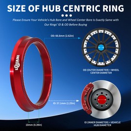 LUJIANI Red Universal Hub Centric Ring, 66.6 mm OD to 57.1 mm ID Centerbore, Aluminum Alloy Wheels Center Shaft Shock Absorbing Hubrings, Hub Adapter Rings Compatible with Most Vehicles, Pack of 4