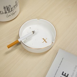 COLLECTIVE HOME - Luxurious Ceramic Ashtray with Gold Edging & Embossed Gold Lettering, Elegant Design, Ideal Gift for Birthdays, Anniversaries, Father’s Day, or Boyfriend (x)