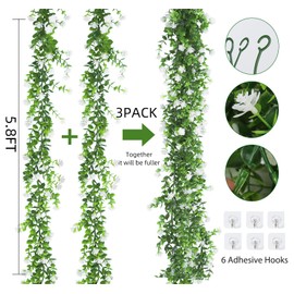 RECUTMS Faux Eucalyptus Garland Plant Fake Vines, Artificial Hanging Eucalyptus Leaves Greenery Vines for Wedding Backdrop Arch Wall Party Home Bedroom Decor Indoor Outdoor(White)