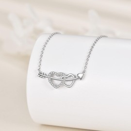 VONALA Double Heart Necklace 925 Sterling Silver Double Heart Arrow Pendant Necklace Jewellery Birthday Valentines Day Gifts for Women Girls