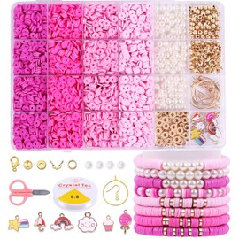 Wuollgess 3500 PCS Pink Clay Beads Kit for Bracelets Making, Polymer Heishi Beads for Jewelry Making, Friendship Bracelet Kit for Girls Adults, Spacer Pearl Beads for Necklace Earring DIY