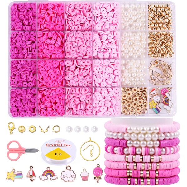 Wuollgess 3500 PCS Pink Clay Beads Kit for Bracelets Making,