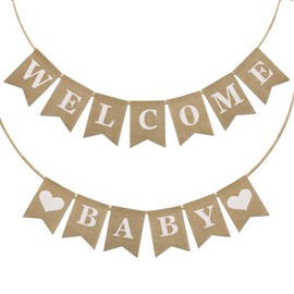 Banner de Bienvenida para Bebé, Banner de Bienvenida para Bebé de Arpillera Preencordado Banner de Decoración para Baby Shower para Fiesta de Revelación de Género Neutral Anuncio de Bebé