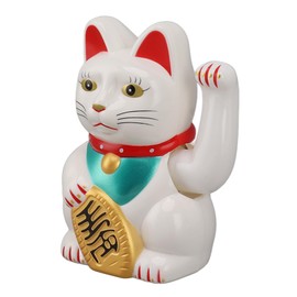 ANGGREK Lucky Cat with Waving Arm Solar Powered Lucky Cat 5 Plastic Office (White)