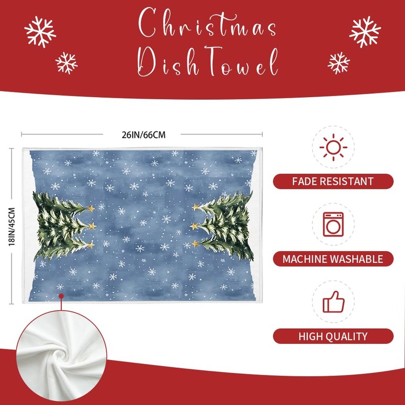 Green Christmas Tree Kitchen Towels Set of 2,Snowman Snowflake Star