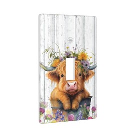 Wyehjut Highland Cow 1 Gang Single Toggle Light Switch Cover Decorative Farmhouse Wall Plate Electrical Outlet Faceplate Rustic Socket Covers Outlets for Bathroom Bedroom Living Room