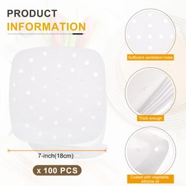 HARFINGTON 100pcs Air Fryer Liners 7 Inch Square Bamboo Steamer Liners with Holes Non-Stick Perforated Parchment Paper Sheets Disposable Steamer Paper for Air Fryers Steaming Basket, White