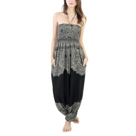 Summer jumpsuit for women - Women boho jumpsuit with pockets - vacation outfits for women - the summer outfit for bohemians (Sunflower Black, Medium)