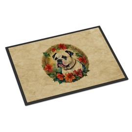 Caroline's Treasures DAC2300MAT American Bulldog Christmas Flowers Doormat Front Door Mat Indoor Outdoor Rugs for Entryway, Non Slip Washable Low Pile, 18H X 27W