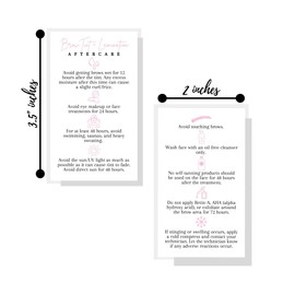 Brow Tint and Lamination Aftercare Instruction Cards | 50 Pack | Pink Minimalist Simple for Kit Henna Client Cards Eyebrow Kit Handout with Intake Forms Business Card 2x3.5” Each