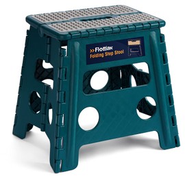 Flottian 13" Folding Step Stool for Adults and Kids Holds Up to 300 lbs,Non-Slip Folding Stools with Handle, Compact Plastic Foldable Step Stool for Bathroom,Bedroom, Kitchen Turquoise Green,1PC
