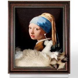 Painting Cat Scratcher for Indoor Cat Scratching Board Pad, W/Horizontal CartBoard Cat Scratcher Bed House Half-Surround Design W/Catnip (Girl with a Pearl Earring, Medium - Large)