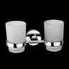 Toothbrush Glass Tumbler with Stainless Steel Holder Wall Mount Chromed