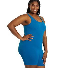 Sporti HydroLast - Traje de baño de una pieza resistente al cloro con espalda redonda, verde azulado, 24 Plus