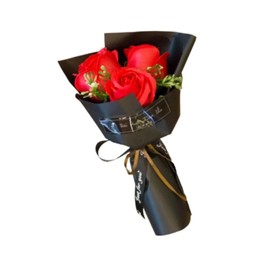 Red 3 Heads Artificial Rose Bouquet Soap Flower Petals Valentine Day Gifts for Women, Best Friend & Girlfriend, Birthday, Christmas Valentine's Day from Daughter Son Husband, Artificial Flowers