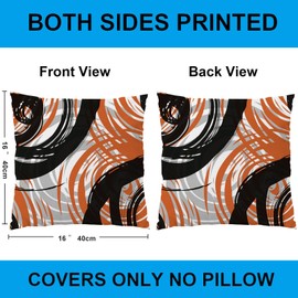 EZVING Orange 16x16 Pillow Covers Set of 2 Abstract Stripes Gray Black White Throw Pillow Covers Modern Decorative Pillow Cases Home Decor Square 16 x 16 Inches Pillowcases