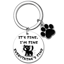 Celaqiu Cat Gifts for Women Cat Lovers Gift Funny Cats Gifts for Women Cats Lover Gift for Birthday National Kitten Day I’m Fine Keychain for Friend Sister
