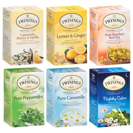 Twinings Tea Herbal Variety Pack, 6 Flavors: Pure Peppermint, Pure Camomile, Camomile Honey & Vanilla, Lemon & Ginger, Rooibos Red Tea, Nightly Calm Tea, 20 Tea Bags Each (120 Tea Bags Total)