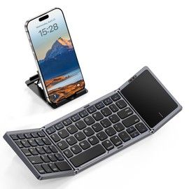 kidopire Foldable Bluetooth Keyboard with Touchpad, Wireless Folding Portable Keyboards with Stand Holder, Ultra Slim Travel Keyboard for Android Windows iOS Tablet, Pocket-Sized, Gray